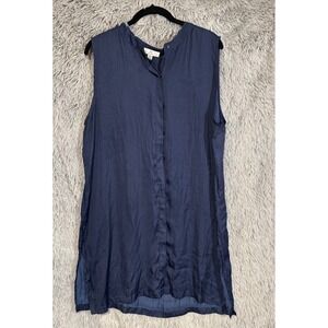 Halston Navy Blue Sleeveless Button Front Tunic Top XL TG